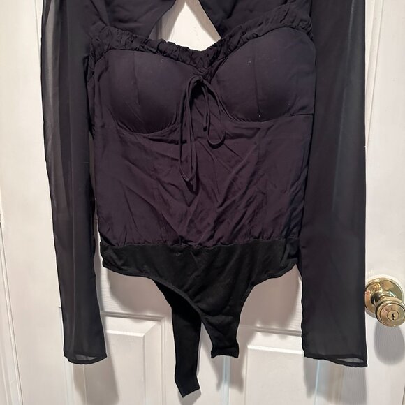 Lulus Be Your Date Black Bustier Backless Long Sleeve Bodysuit - Size Large - Picture 6 of 8